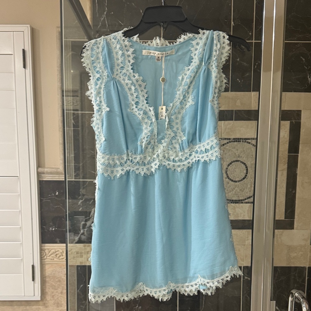Max Studio Light Blue Lace-Trim Chemise